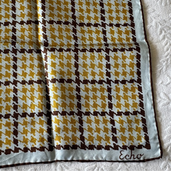 yellow blue and black vintage houndstooth silk scarf by Echo - Picture 3 of 4
